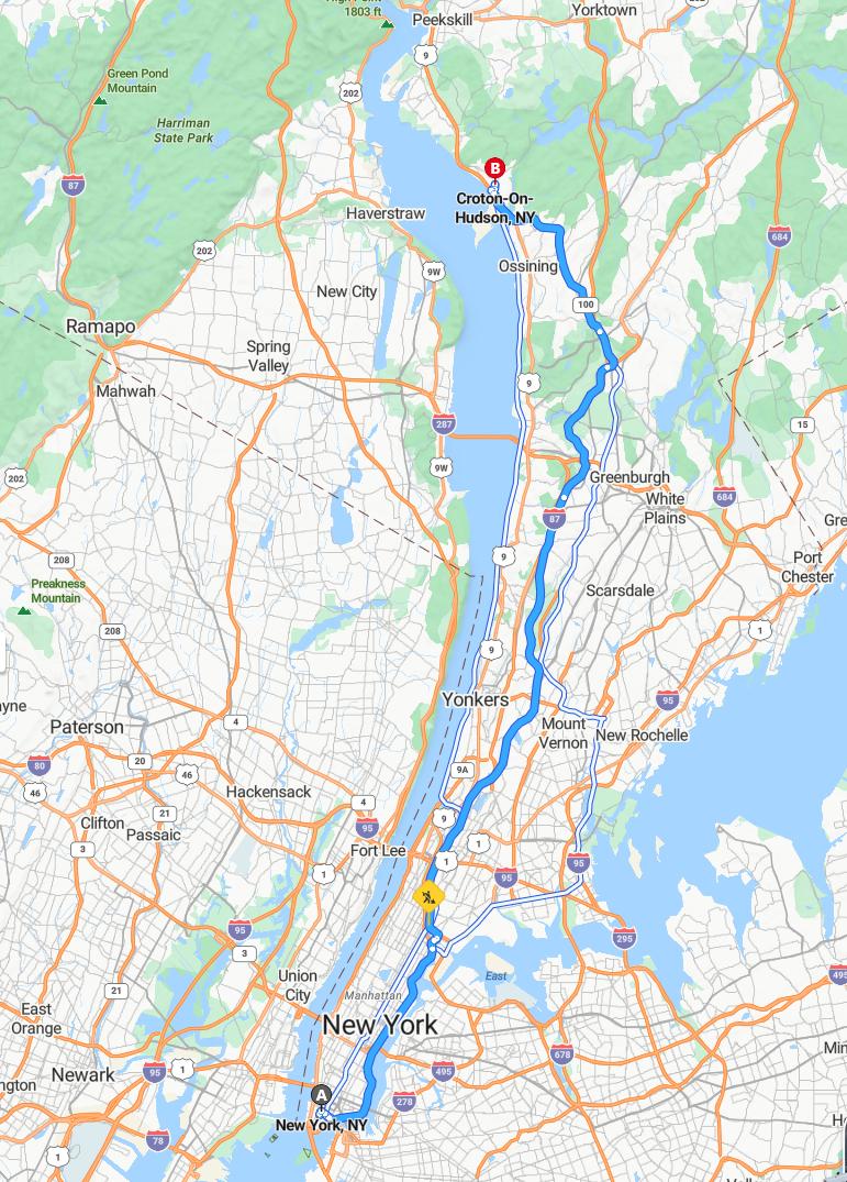 driving from New York City, New York to Croton-on-HudsonNew York - map and route