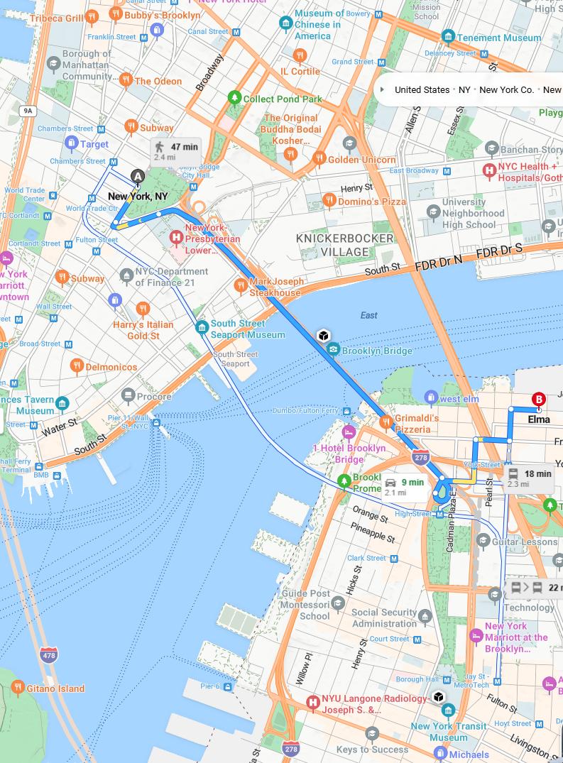 driving from New York City, New York to ElmaNew York - map and route