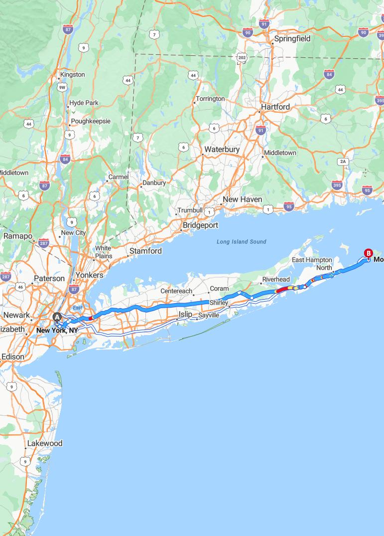 driving from New York City, New York to MontaukNew York - map and route