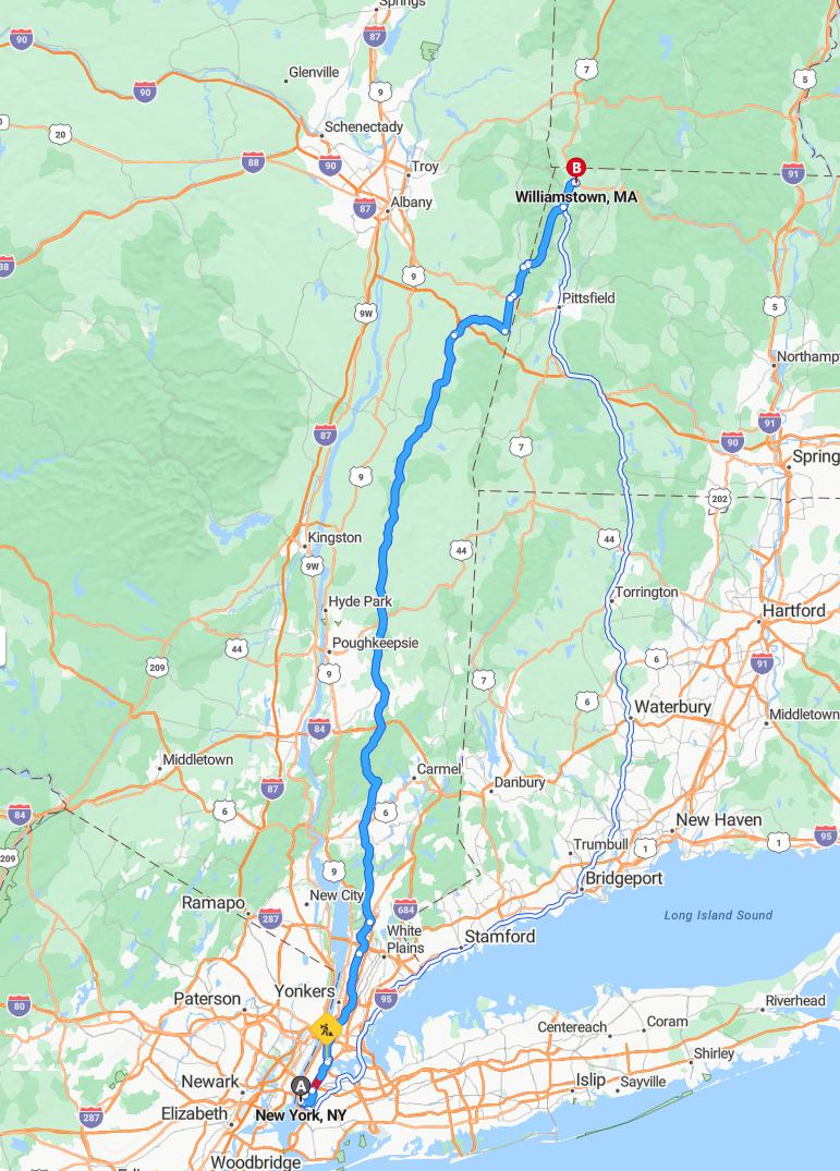 driving from New York City, New York to WilliamstownMassachusetts - map and route