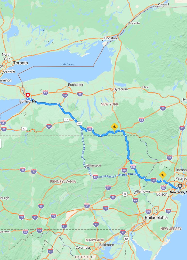 driving from New York, New York to BuffaloNew York - map and route