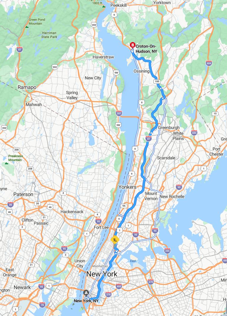 driving from New York, New York to Croton-on-HudsonNew York - map and route