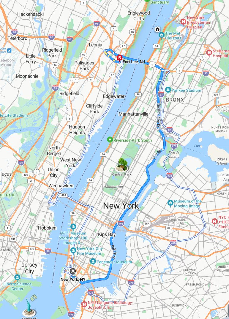 driving from New York, New York to Fort LeeNew Jersey - map and route