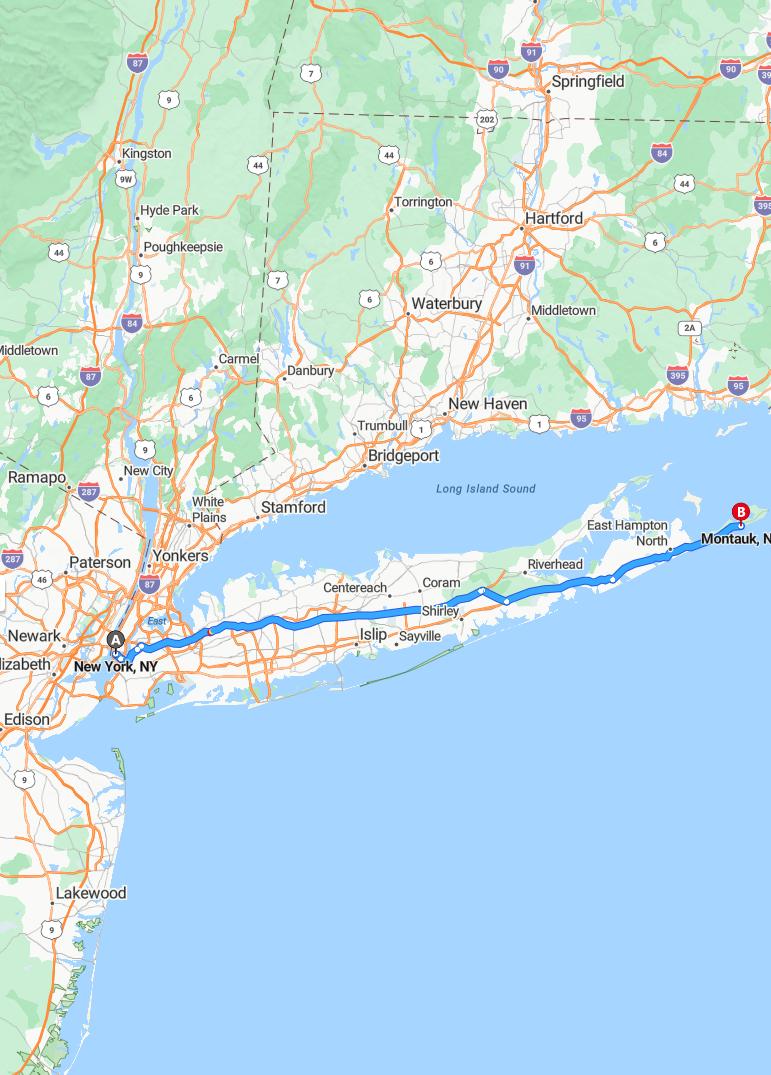 driving from New York, New York to MontaukNew York - map and route