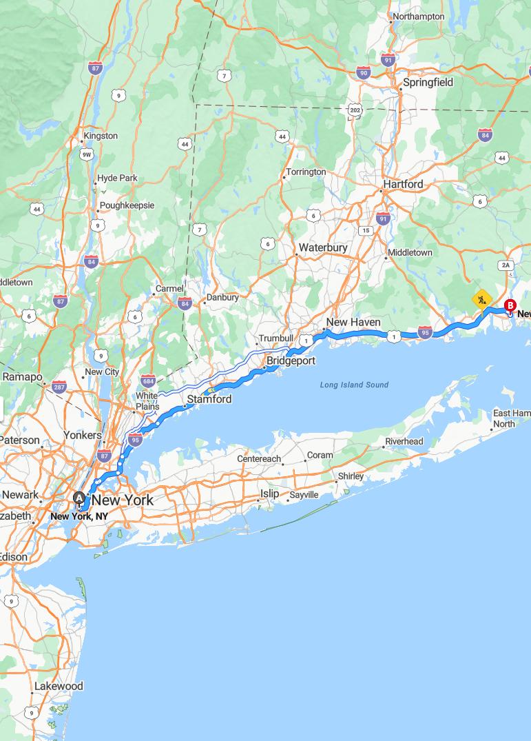 driving from New York, New York to New LondonConnecticut - map and route