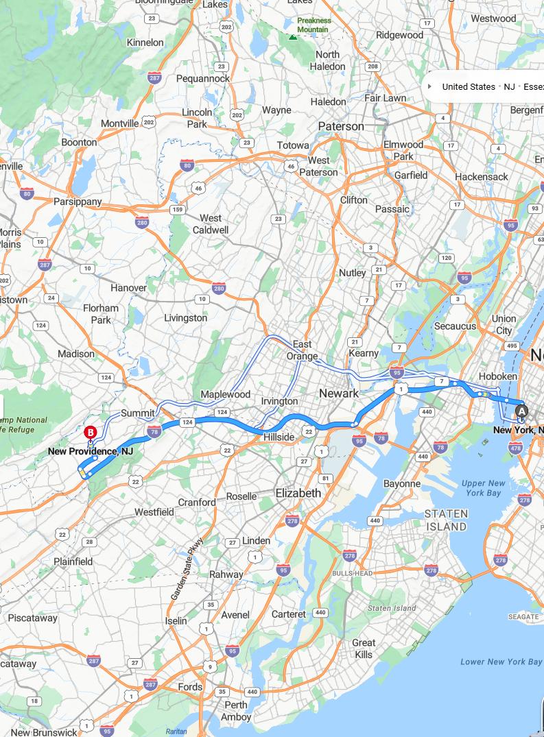 driving from New York, New York to New ProvidenceNew Jersey - map and route