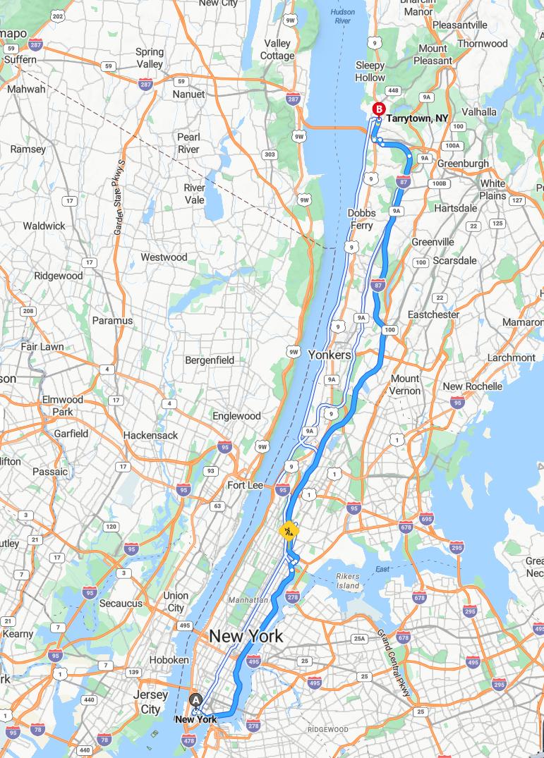 driving from New York, New York to TarrytownNew York - map and route