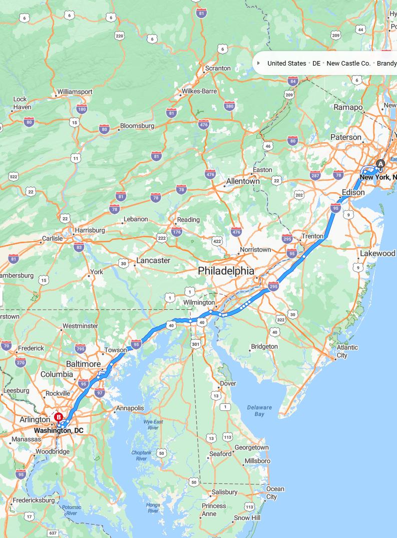 driving from New York, New York to WashingtonDistrict of Columbia - map and route