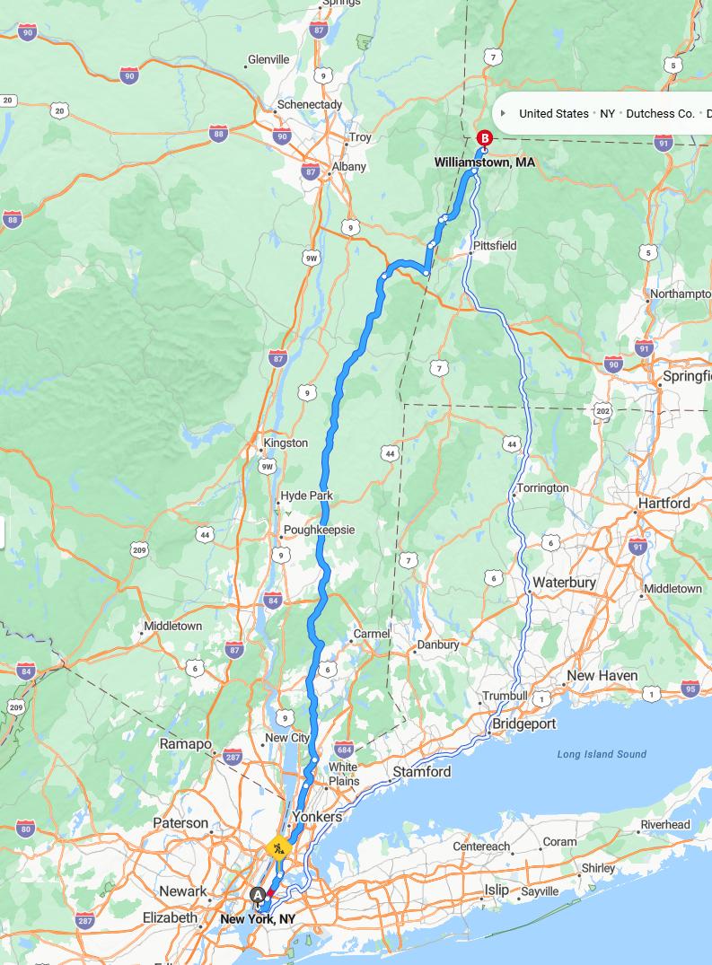 driving from New York, New York to WilliamstownMassachusetts - map and route