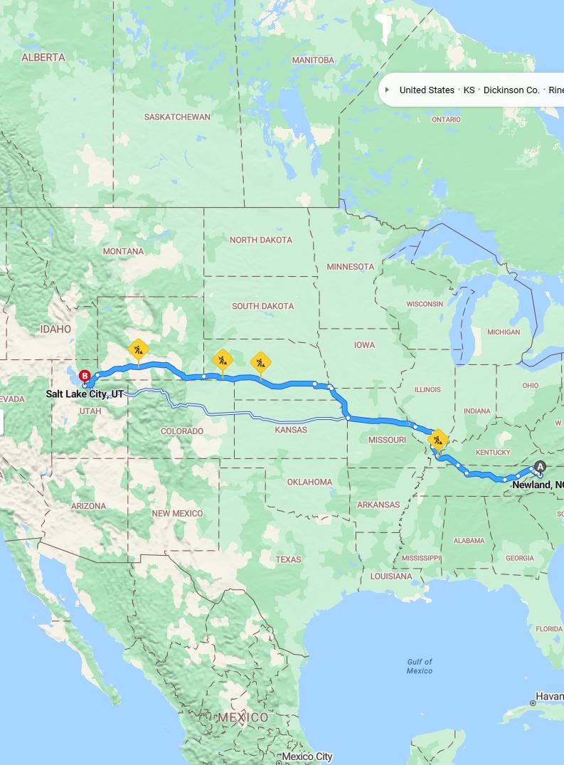 driving from Newland, North Carolina to Salt Lake CityUtah - map and route