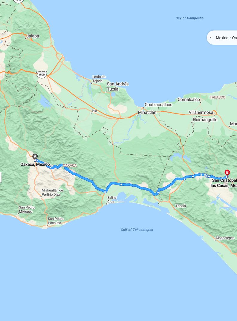 driving from Oaxaca, Oaxaca to San Cristobal de las CasasChiapas - map and route