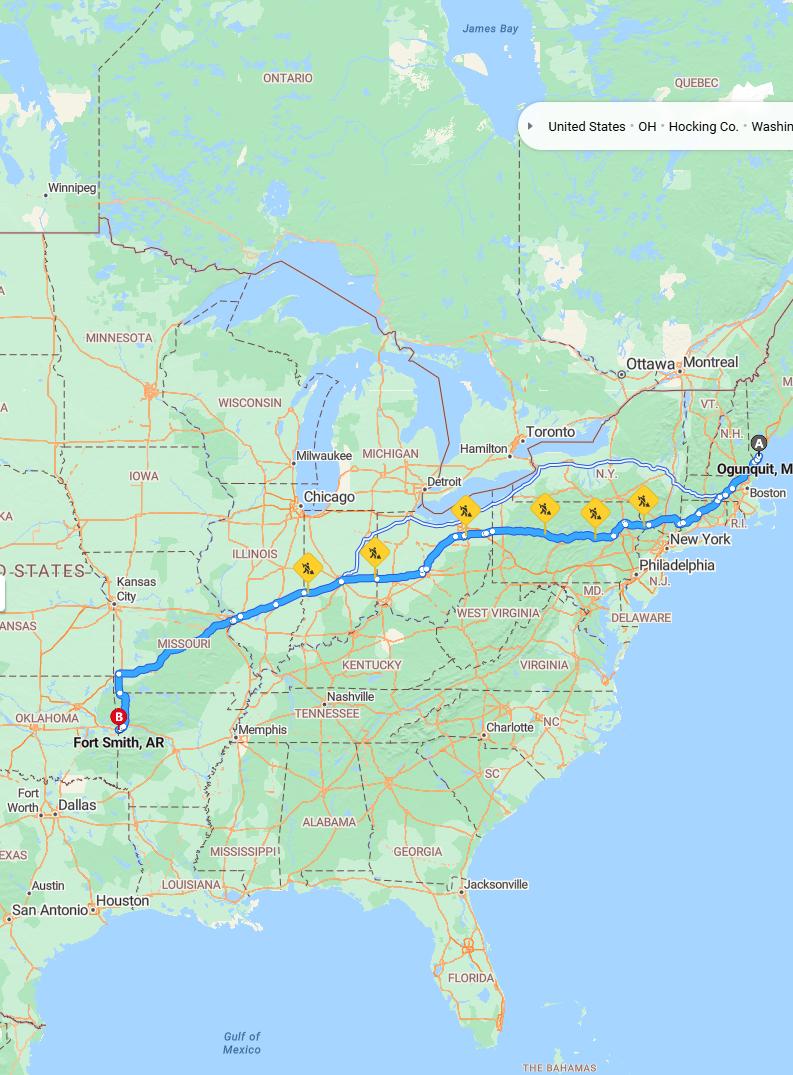 driving from Ogunquit, Maine to Fort SmithArkansas - map and route