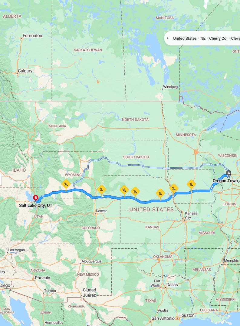 driving from Oregon, Wisconsin to Salt Lake CityUtah - map and route