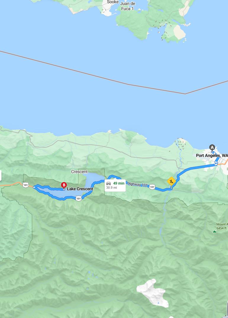 driving from Port Angeles, Washington to Lake CrescentWashington - map and route