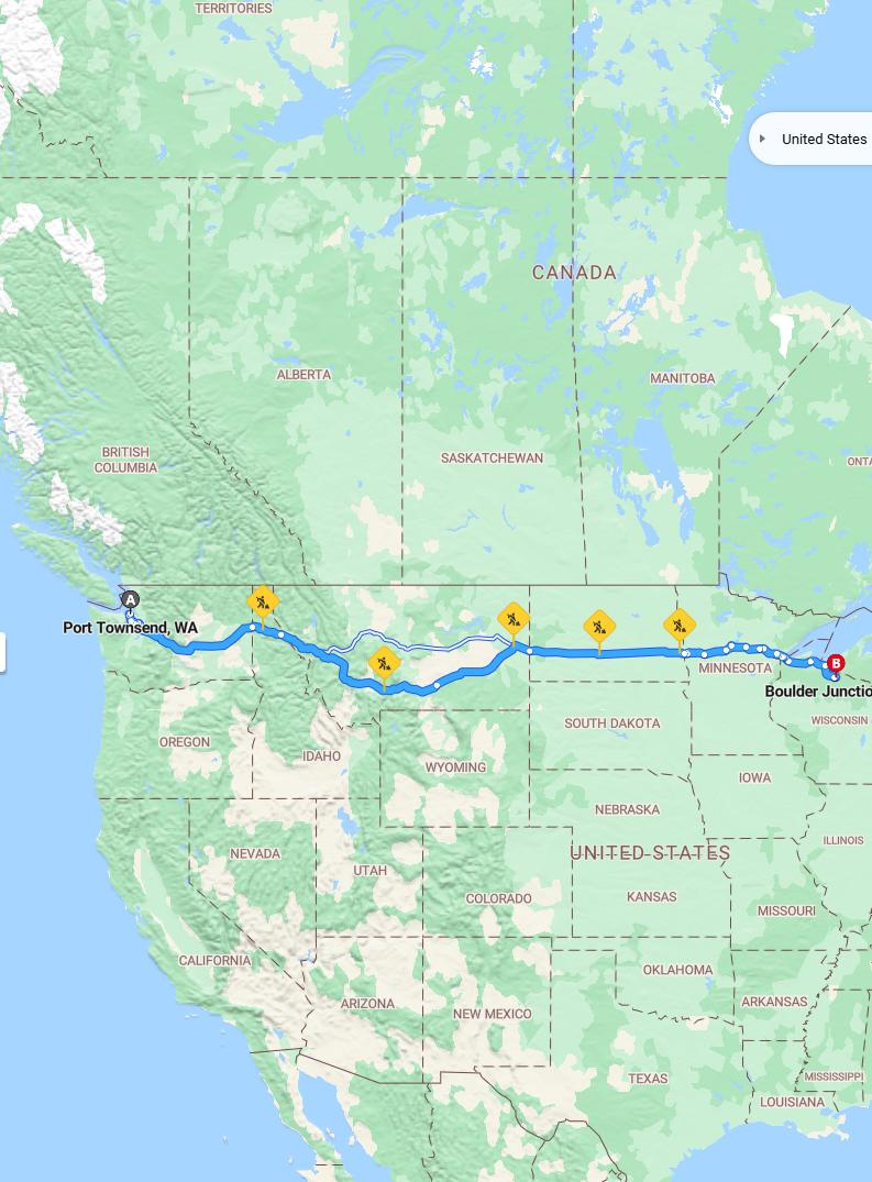driving from Port Townsend, Washington to Boulder JunctionWisconsin - map and route