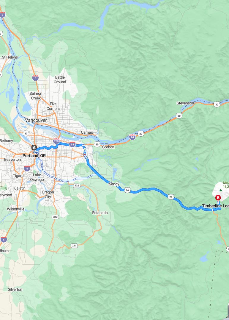 driving from Portland, Oregon to Timberline LodgeOregon - map and route