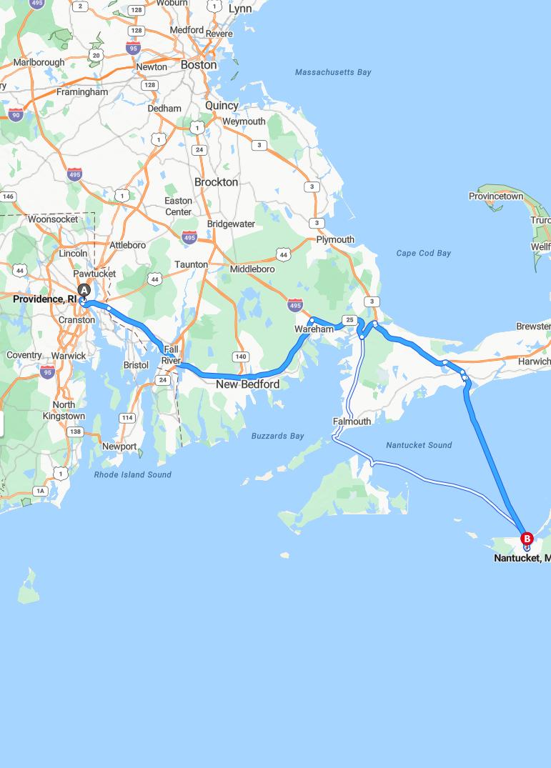 driving from Providence, Rhode Island to NantucketMassachusetts - map and route