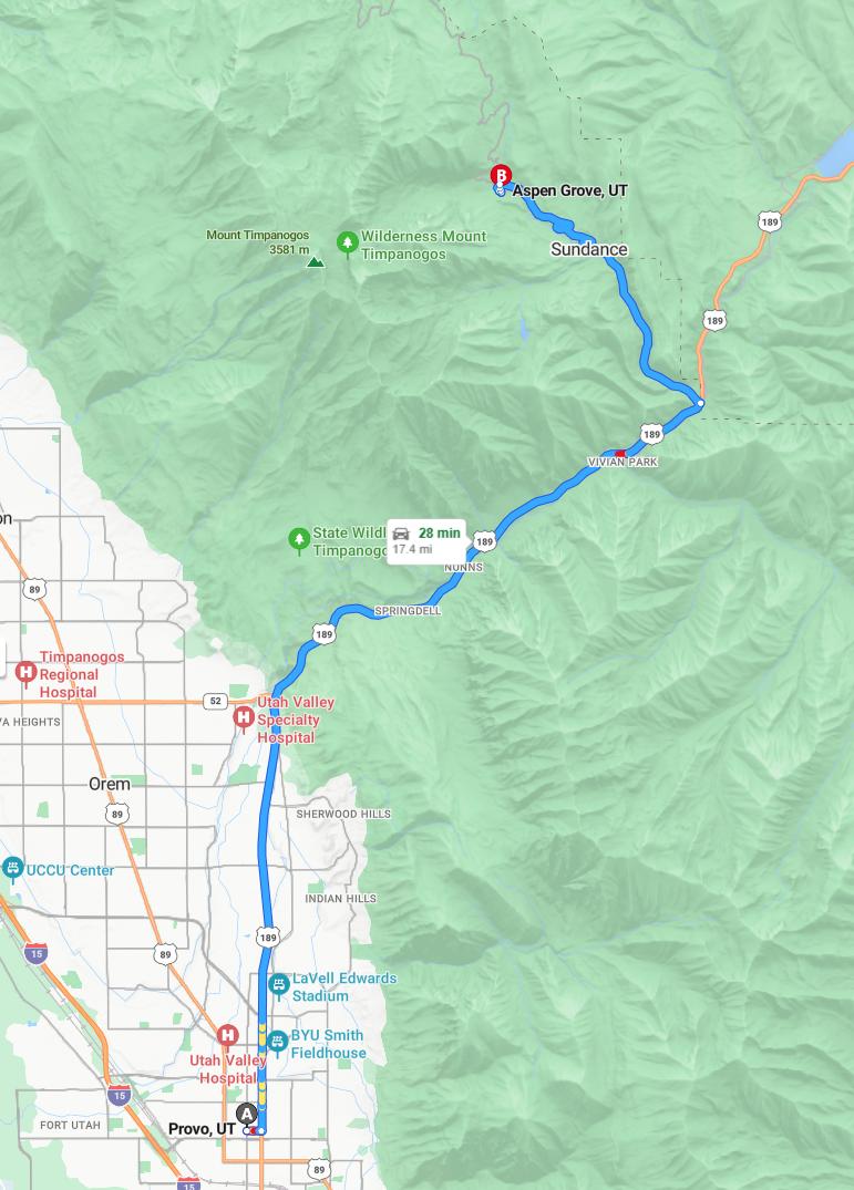 driving from Provo, Utah to Aspen GroveUtah - map and route