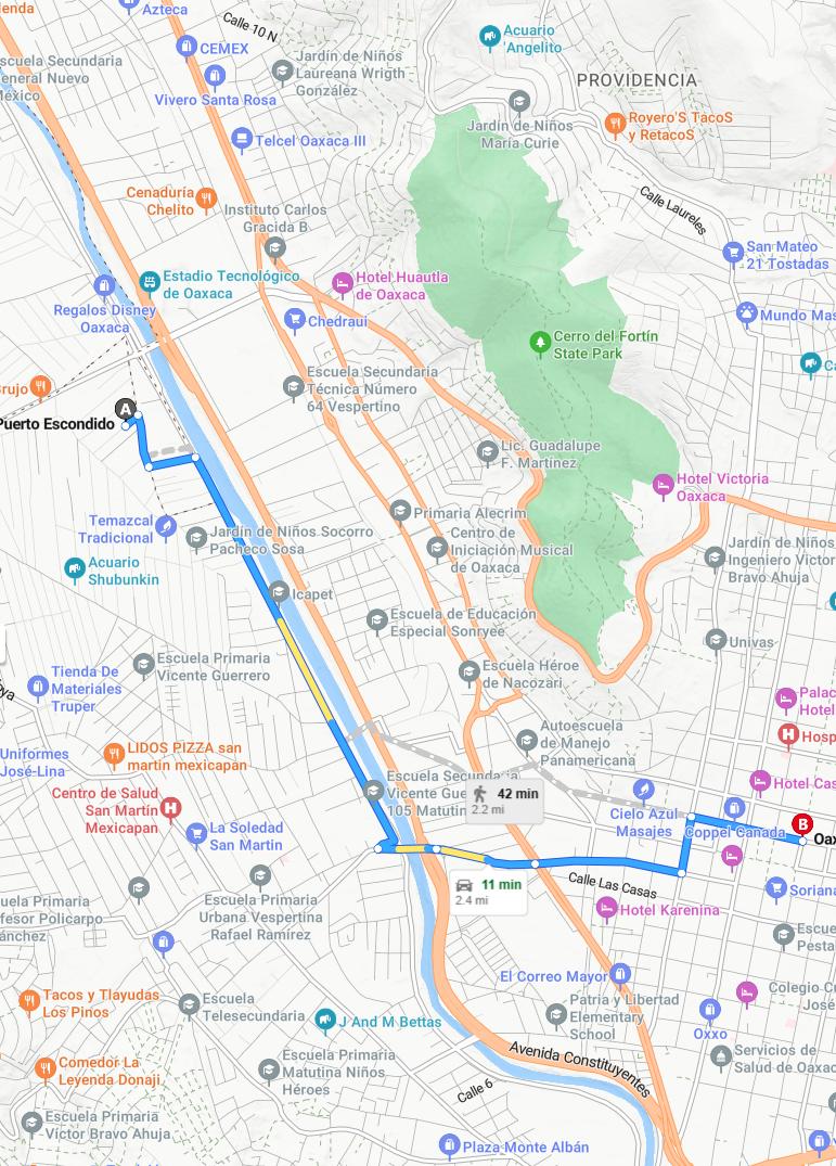 driving from Puerto Escondido, Oaxaca to OaxacaOaxaca - map and route