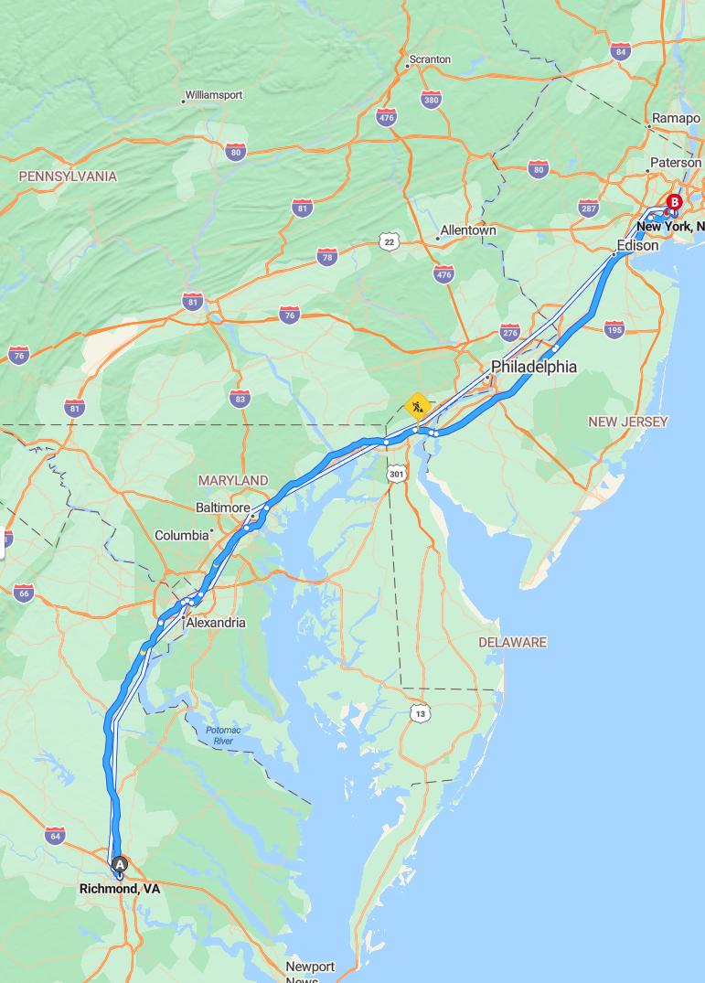 driving from Richmond, Virginia to New YorkNew York - map and route