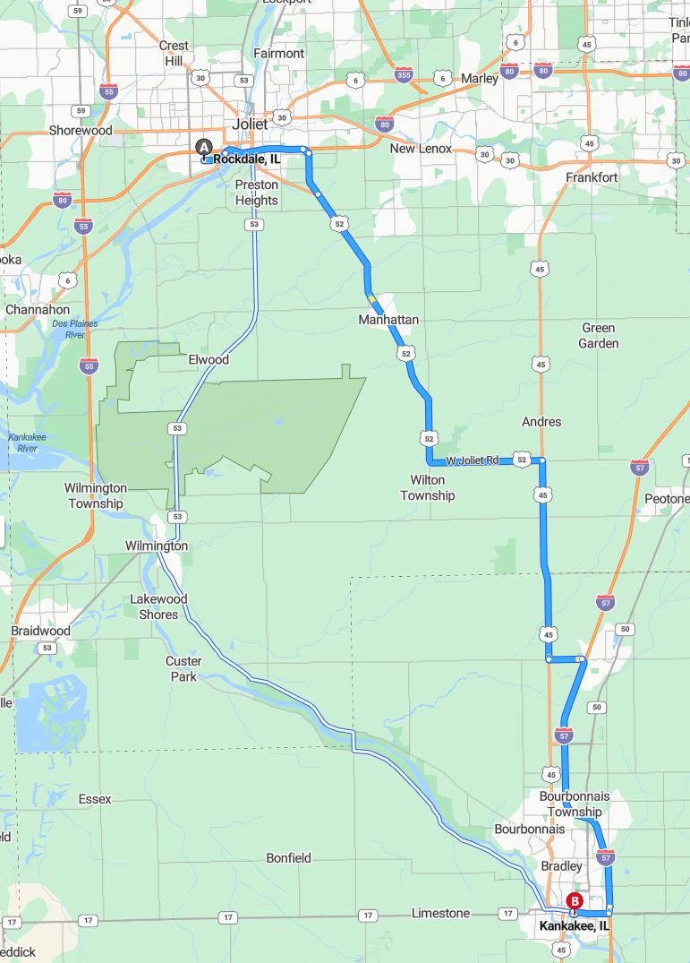 driving from Rockdale, Illinois to KankakeeIllinois - map and route