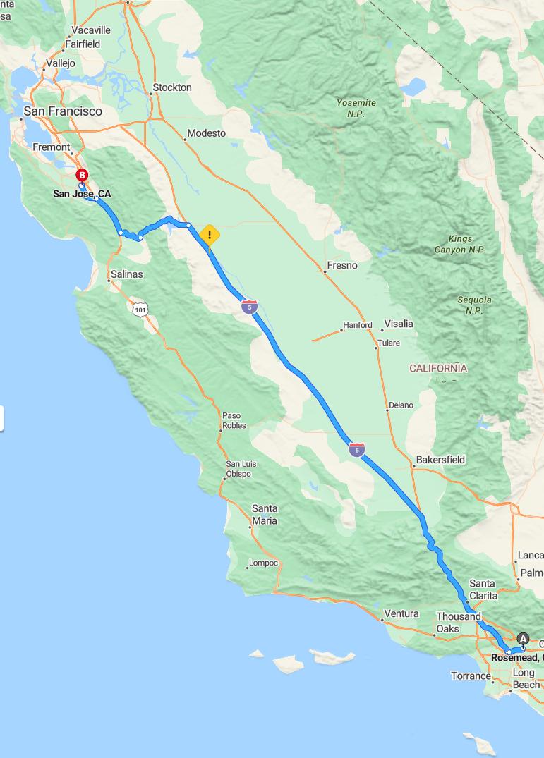 driving from Rosemead, California to San JoseCalifornia - map and route