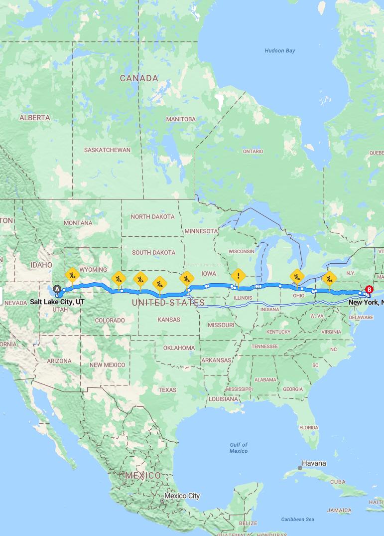 driving from Salt Lake City, Utah to New York CityNew York - map and route