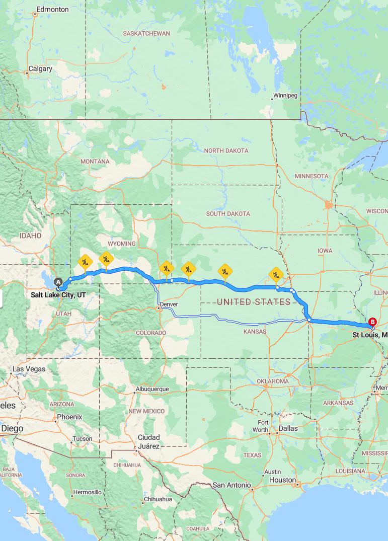 driving from Salt Lake City, Utah to St. LouisMissouri - map and route