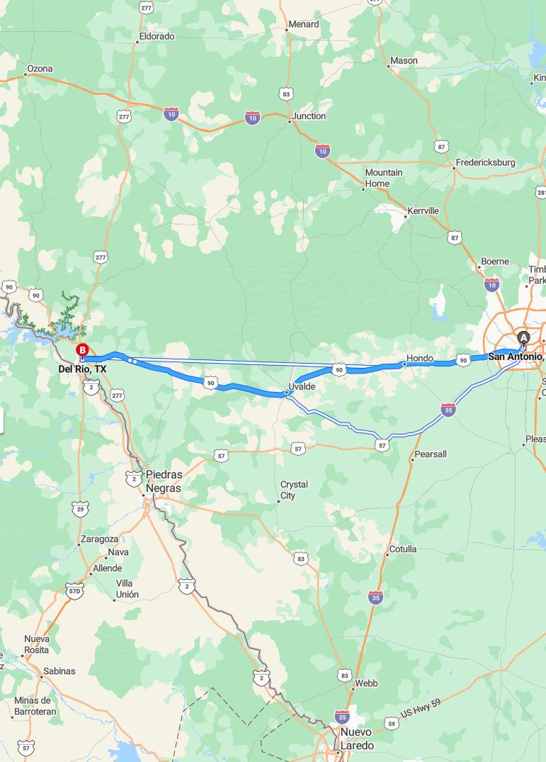 driving from San Antonio, Texas to Del RioTexas - map and route