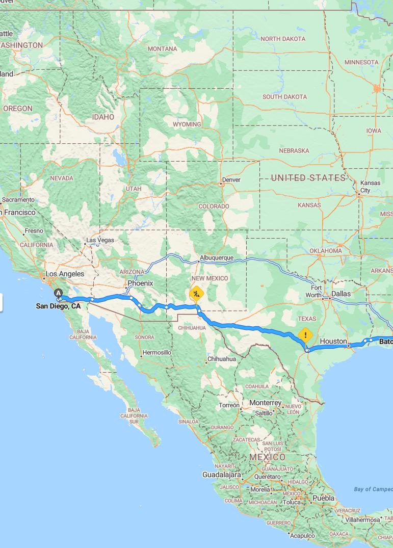 driving from San Diego, California to Baton RougeLouisiana - map and route