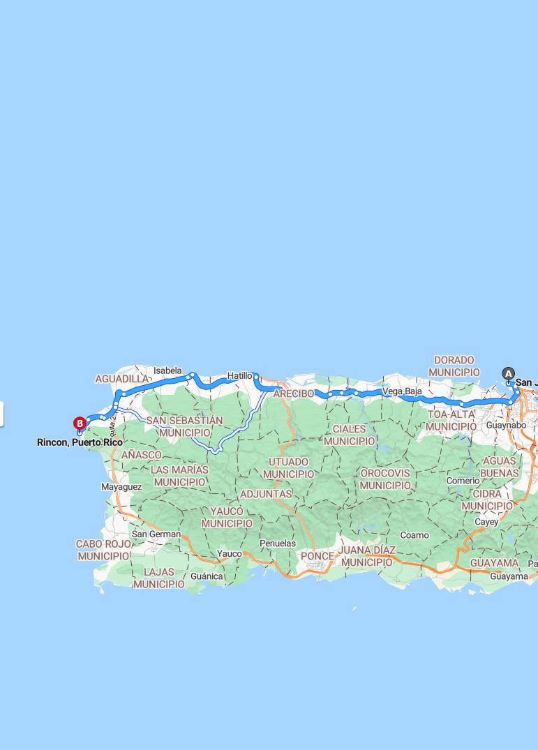 driving from San Juan, Puerto Rico to RinconPuerto Rico - map and route