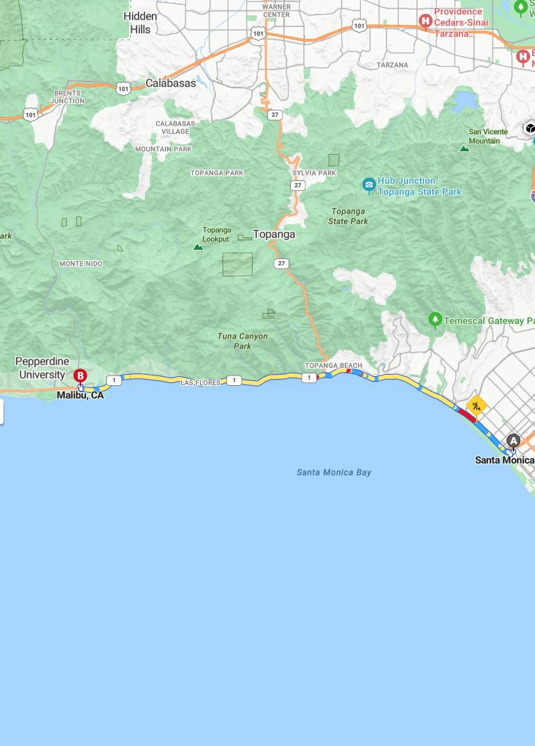 driving from Santa Monica, California to MalibuCalifornia - map and route