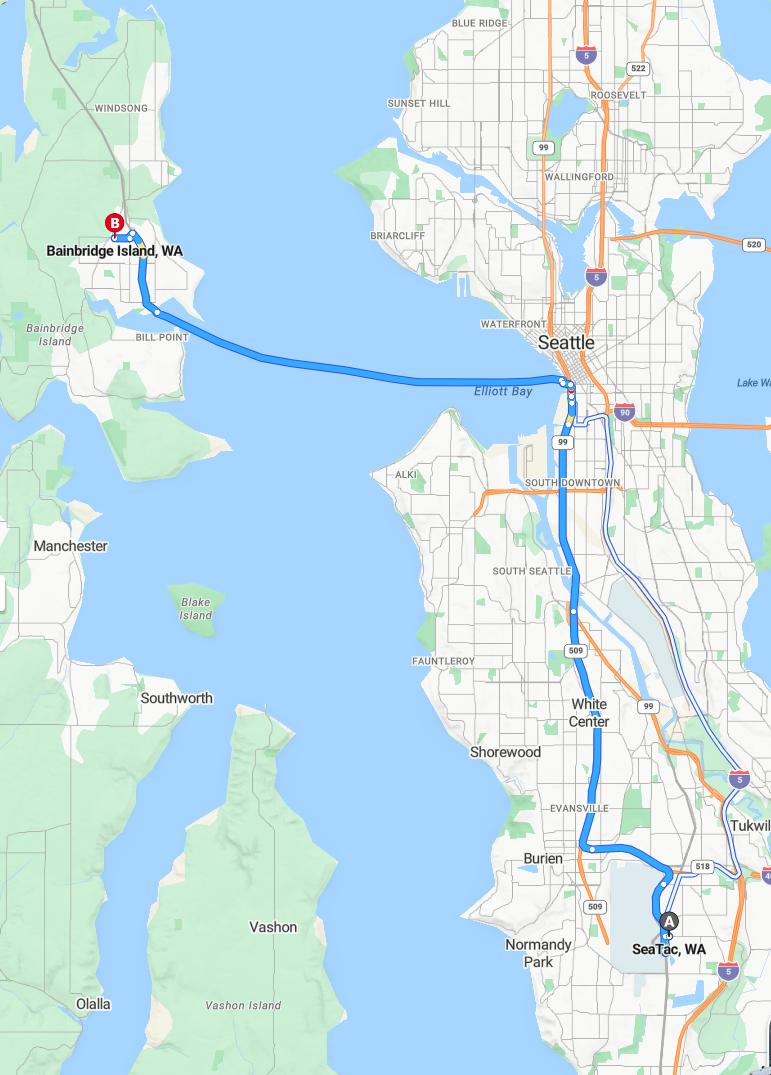 driving from Seatac, Washington to Bainbridge IslandWashington - map and route