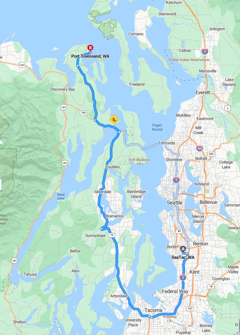 driving from Seatac, Washington to Port TownsendWashington - map and route