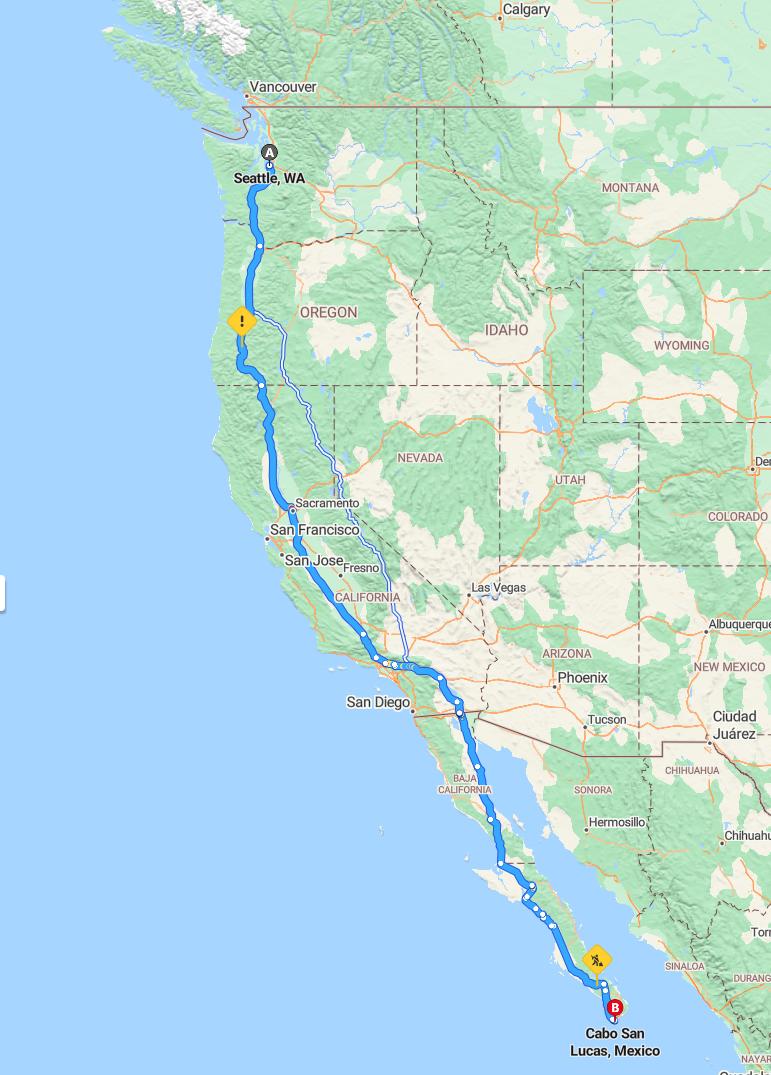 driving from Seattle, Washington to Cabo San LucasBaja California Sur - map and route