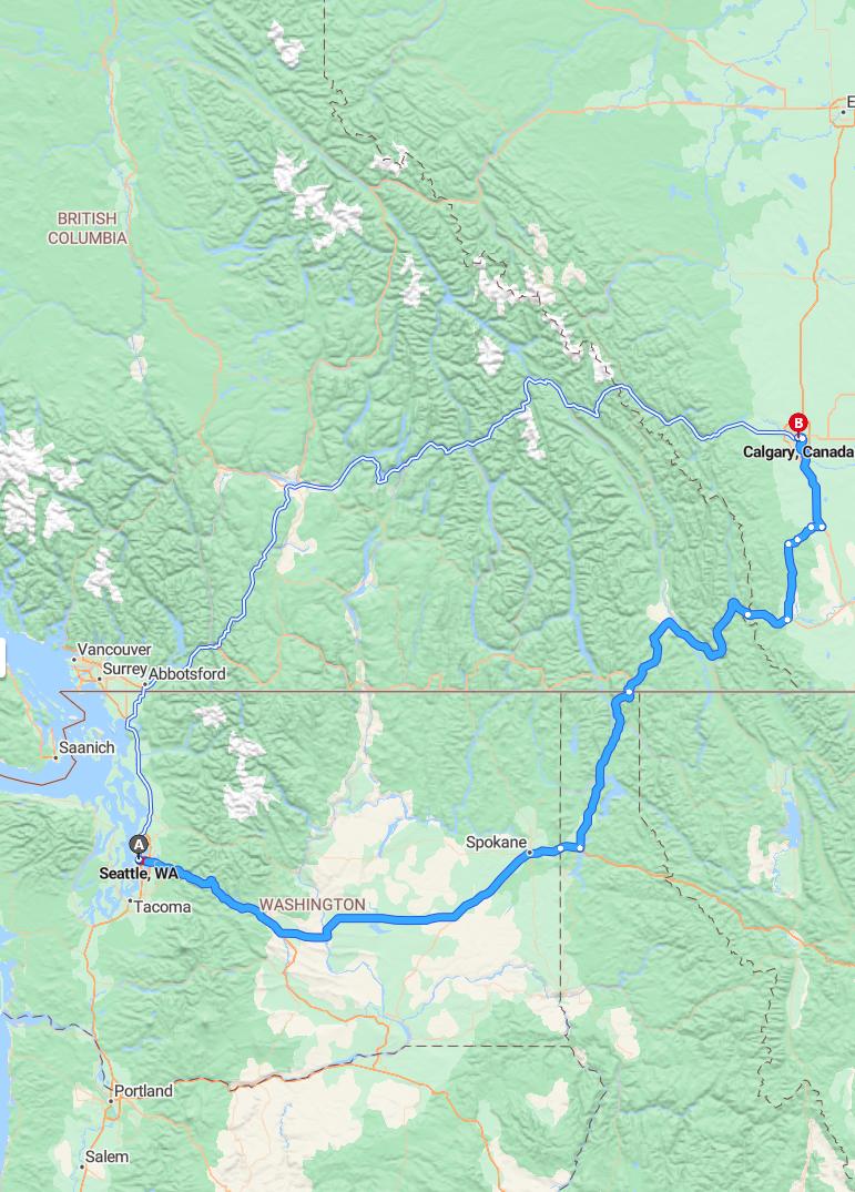 driving from Seattle, Washington to CalgaryAlberta - map and route