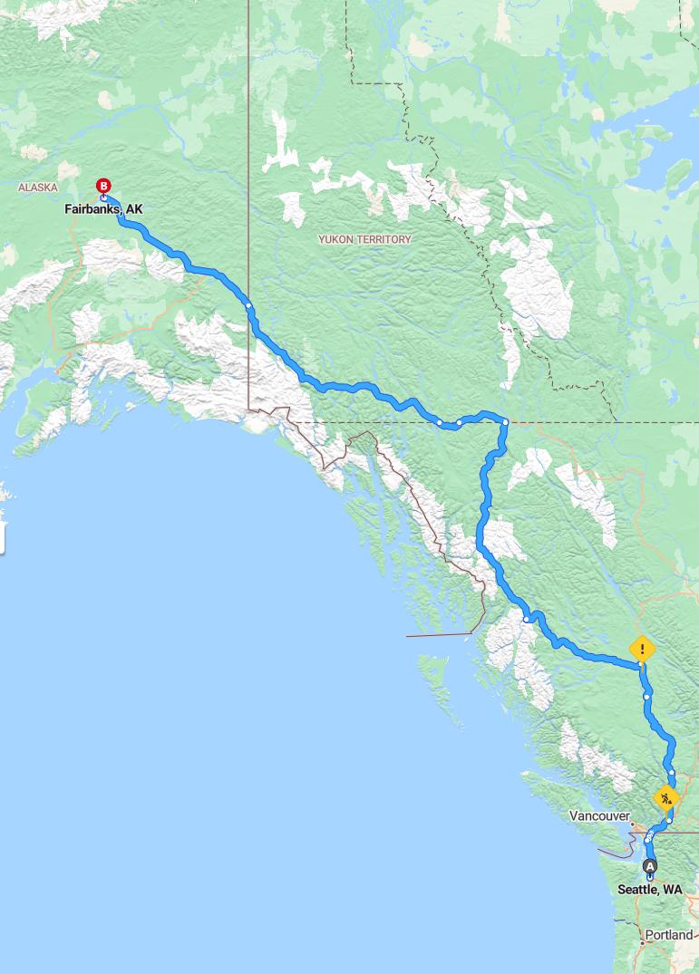 driving from Seattle, Washington to FairbanksAlaska - map and route