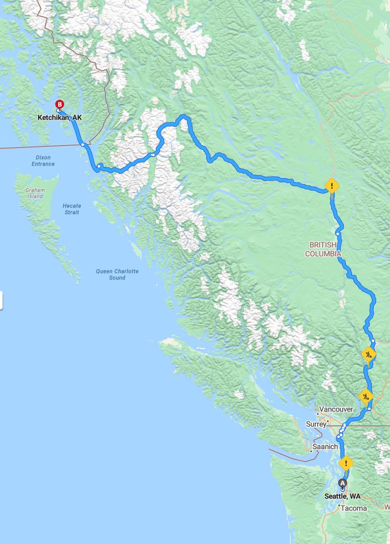 driving from Seattle, Washington to KetchikanAlaska - map and route