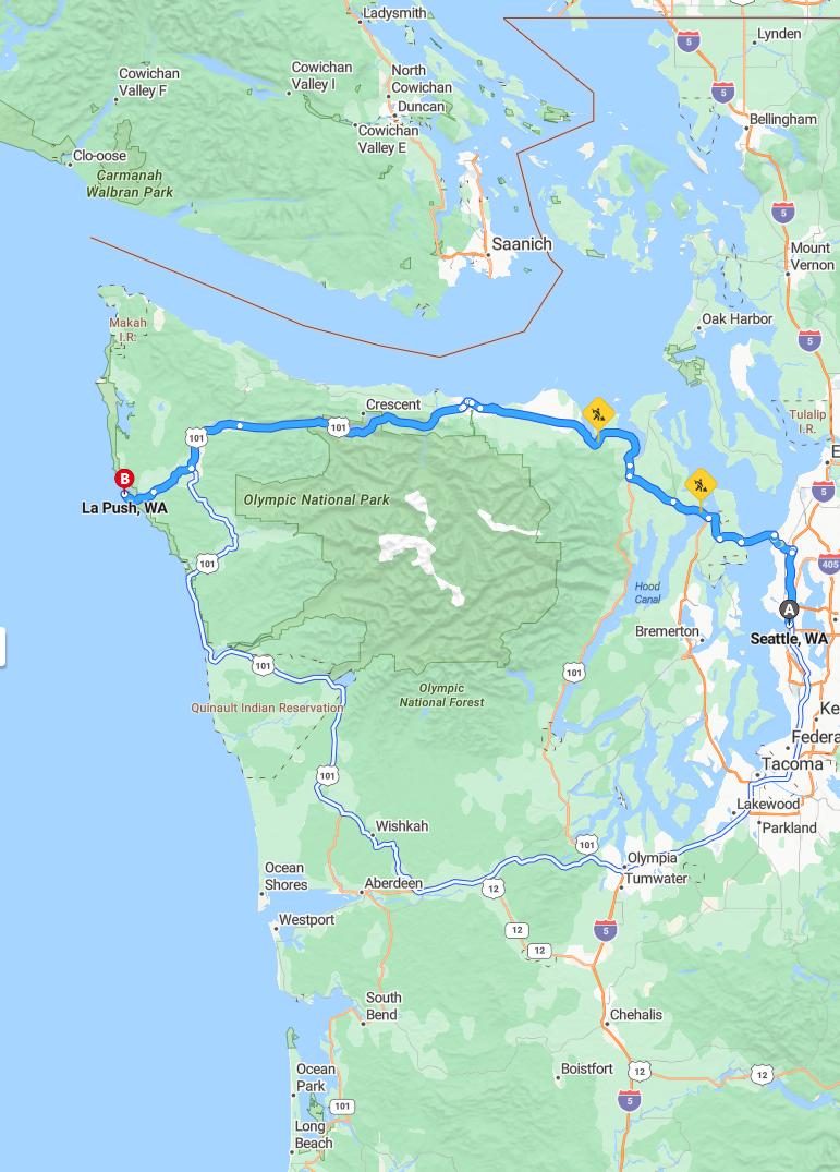 driving from Seattle, Washington to La PushWashington - map and route