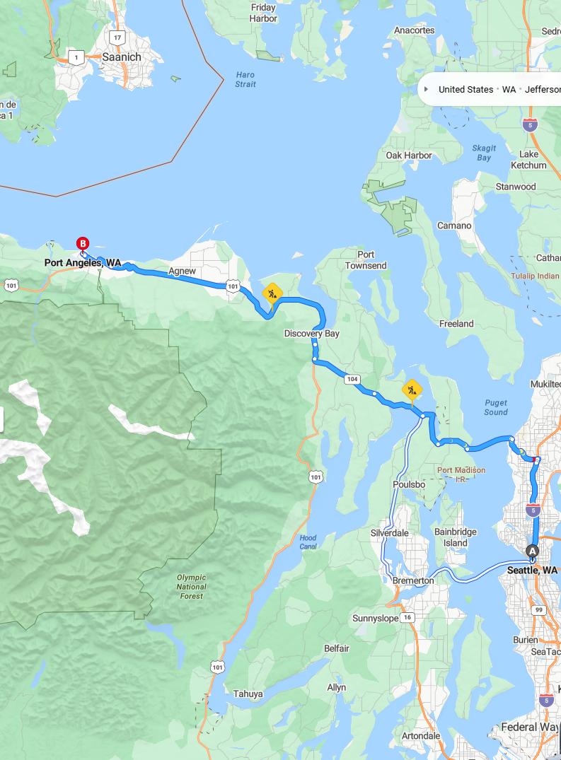 driving from Seattle, Washington to Port AngelesWashington - map and route
