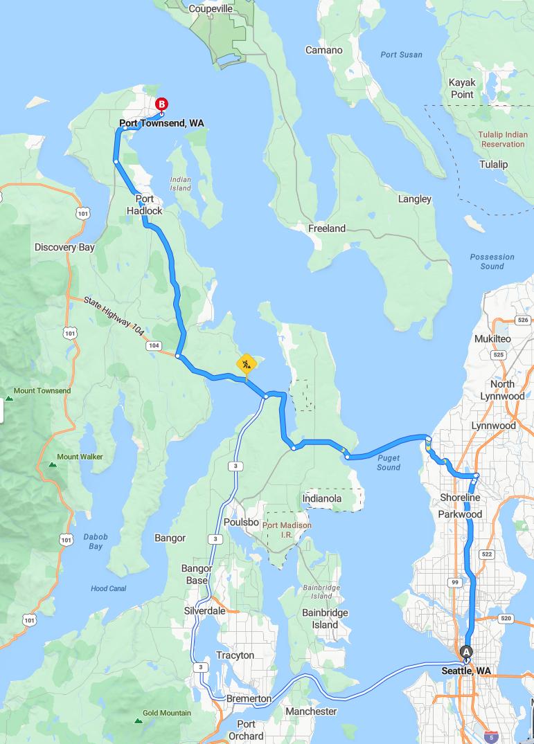 driving from Seattle, Washington to Port TownsendWashington - map and route