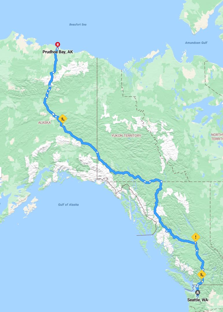 driving from Seattle, Washington to Prudhoe BayAlaska - map and route