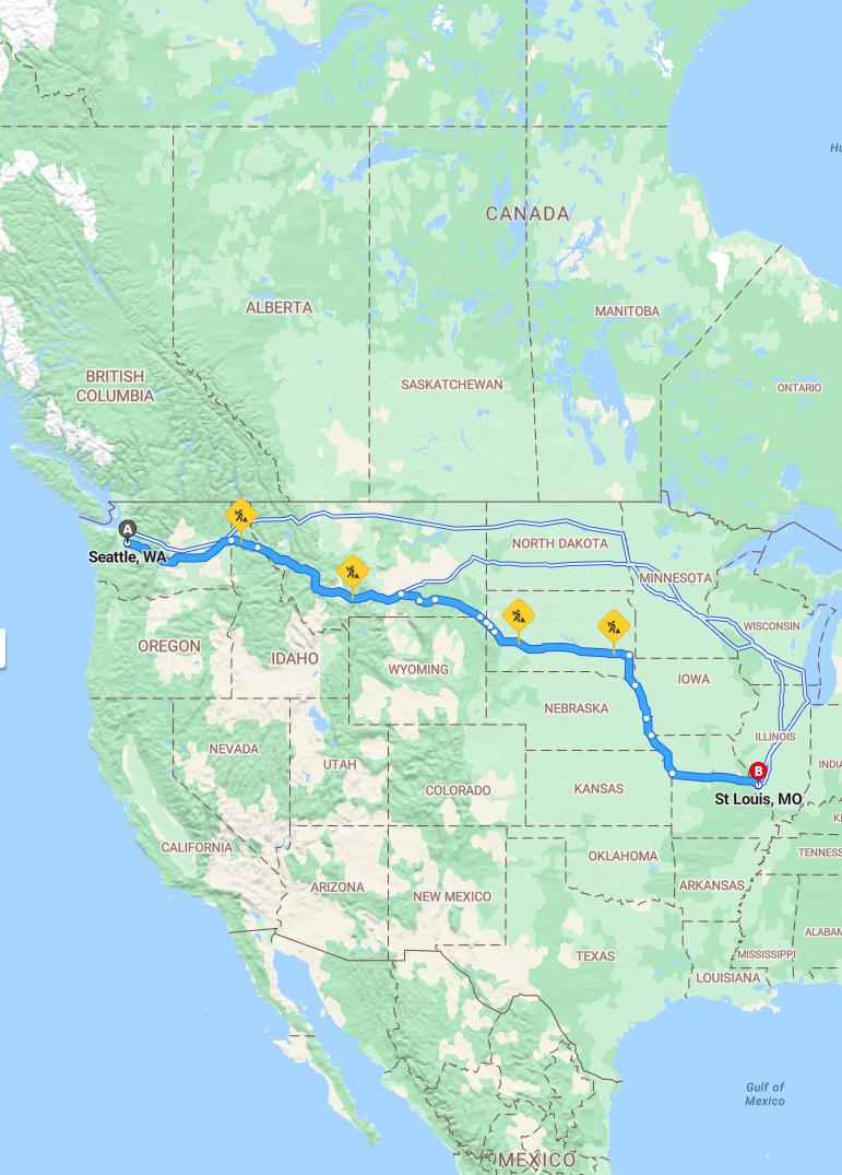 driving from Seattle, Washington to St. LouisMissouri - map and route