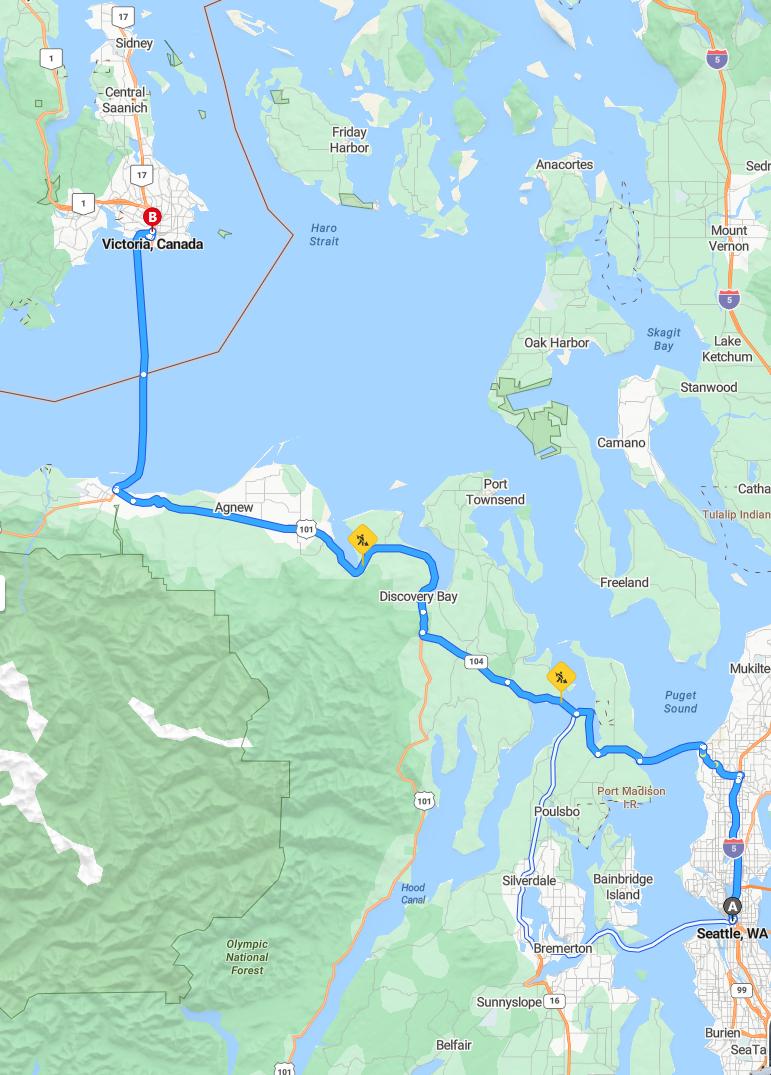 driving from Seattle, Washington to VictoriaBritish Columbia - map and route