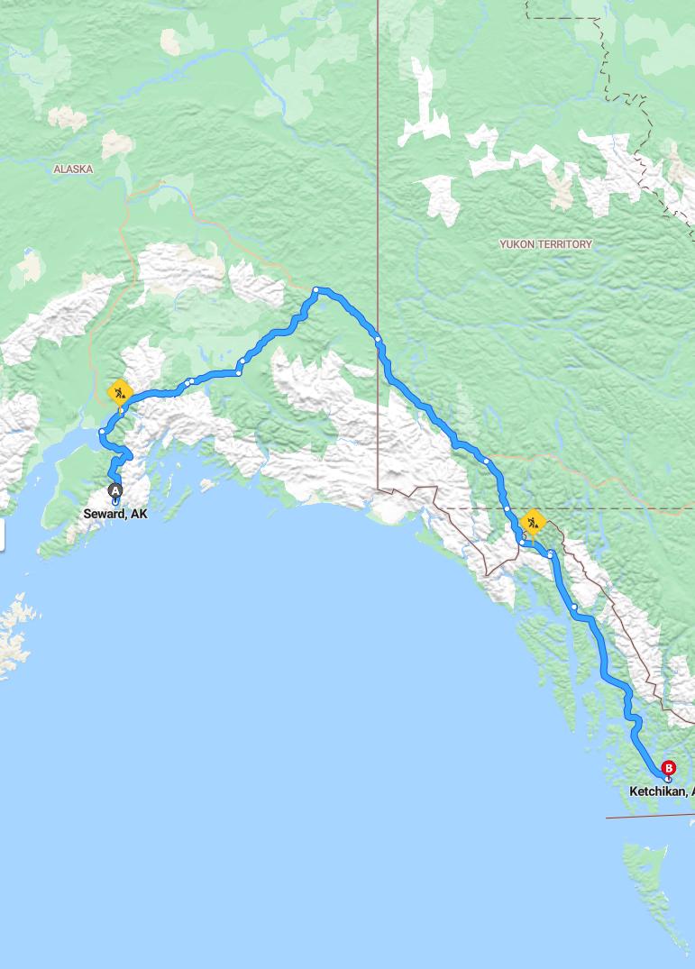 driving from Seward, Alaska to KetchikanAlaska - map and route