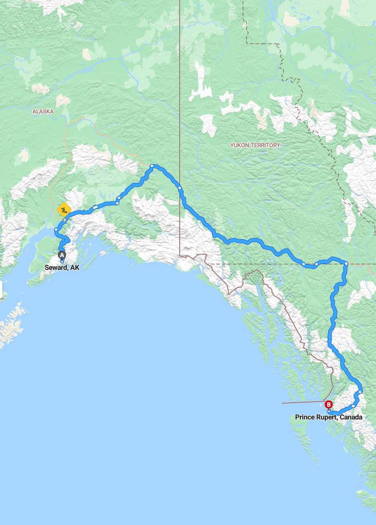 driving from Seward, Alaska to Prince RupertBritish Columbia - map and route