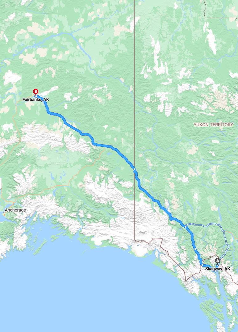 driving from Skagway, Alaska to FairbanksAlaska - map and route