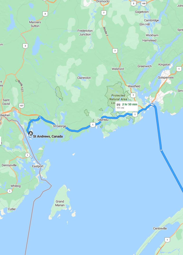 driving from St. Andrews, New Brunswick to DigbyNova Scotia - map and route