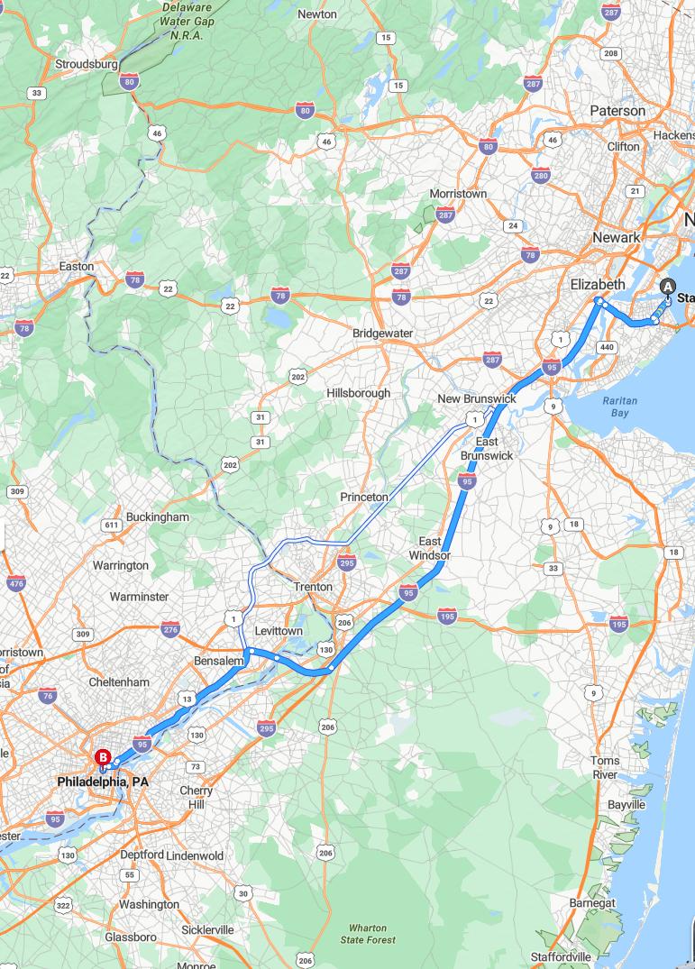 driving from Staten Island, New York to PhiladelphiaPennsylvania - map and route