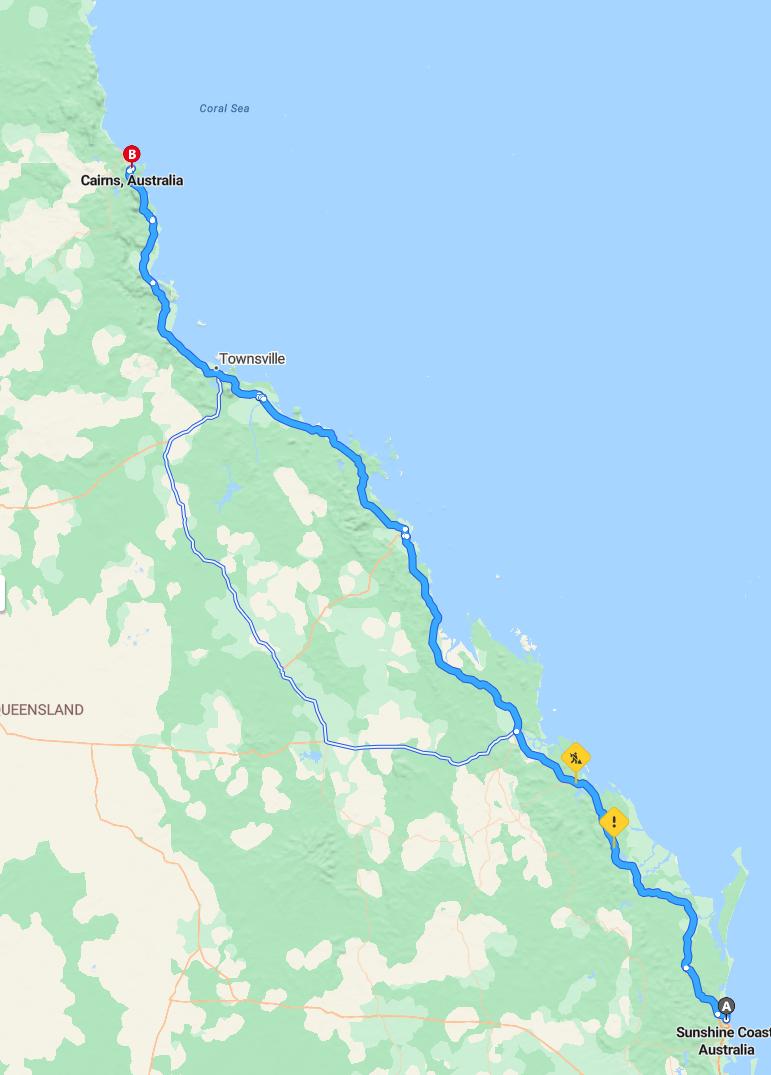 driving from Sunshine Coast, Queensland to CairnsQueensland - map and route
